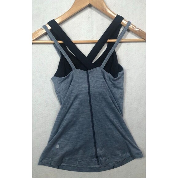Lululemon Run For Gold Tank Top Built In Bra Heathered Blue Denim Navy Women's 2 - Picture 4 of 7